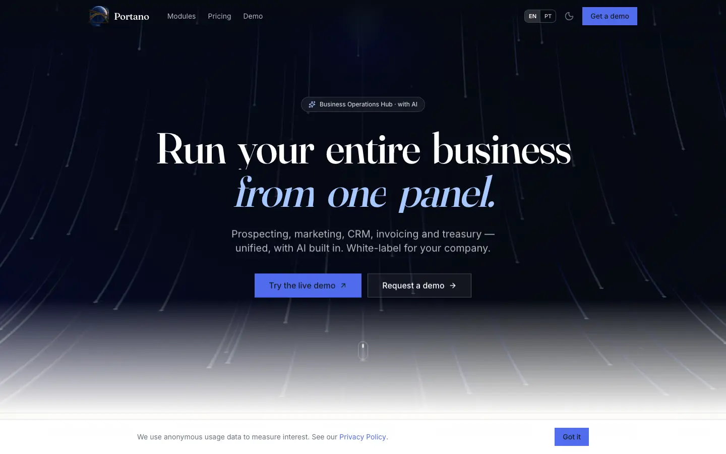 PortanoSpace — captura do website